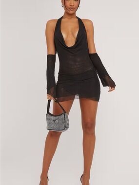 EGO Halterneck Drape Detail Cold Shoulder Minidress
